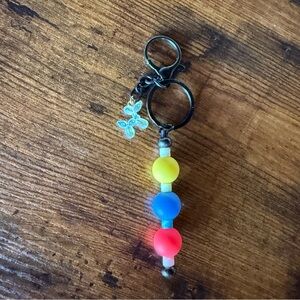 Hand Crafted Vibrant Beaded Key Holder with Butterfly Charm